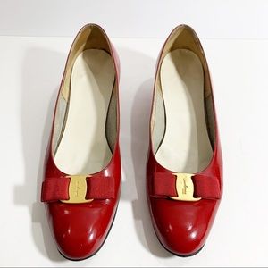 Salvatore Ferragamo Red Vera Bow Heels